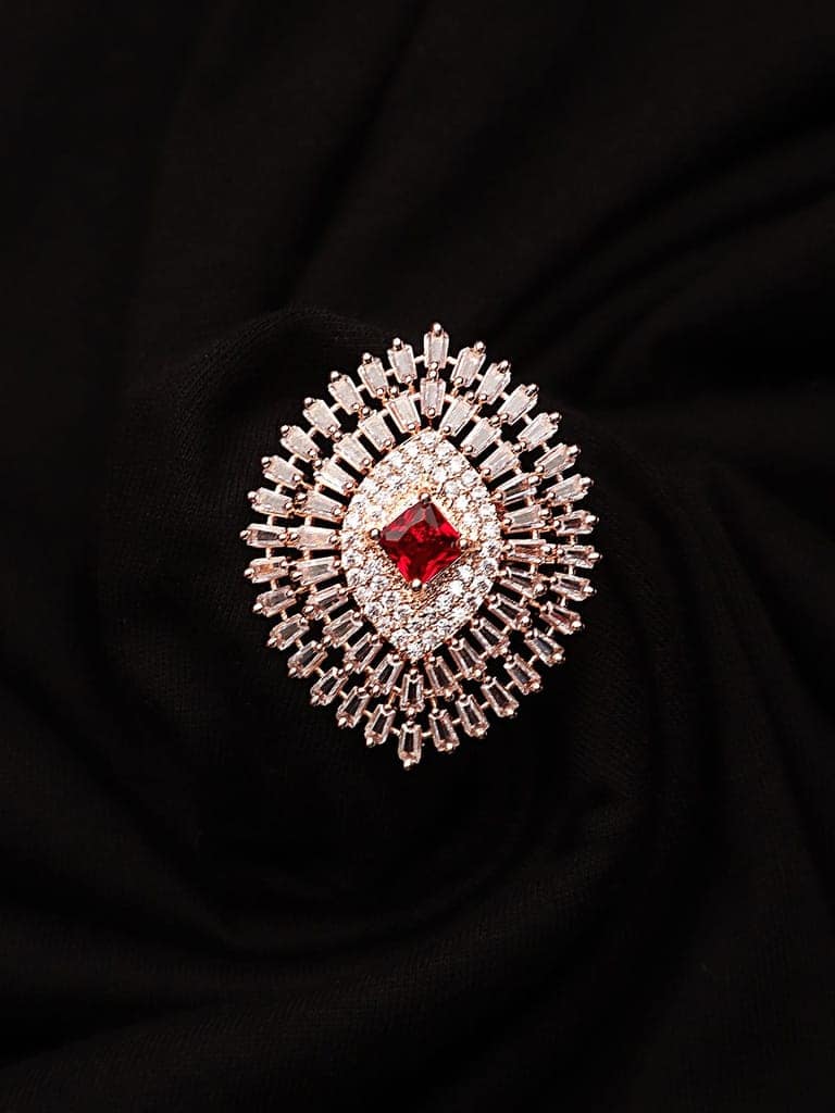 Cardinal Rose Gold Plated Red Stone Brass American Diamond Adjustable Ring