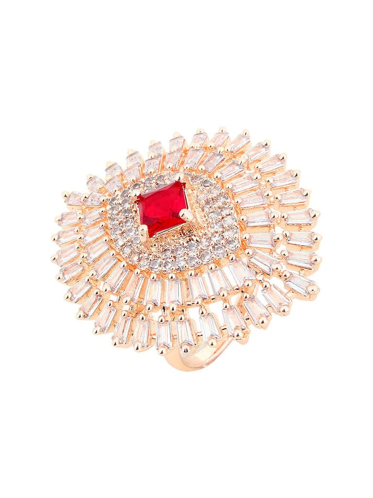 Cardinal Rose Gold Plated Red Stone Brass American Diamond Adjustable Ring view 2