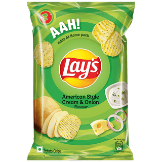 Lays Potato Chips - American Style Cream & Onion Flavour, Crunchy Snacks, 157 G