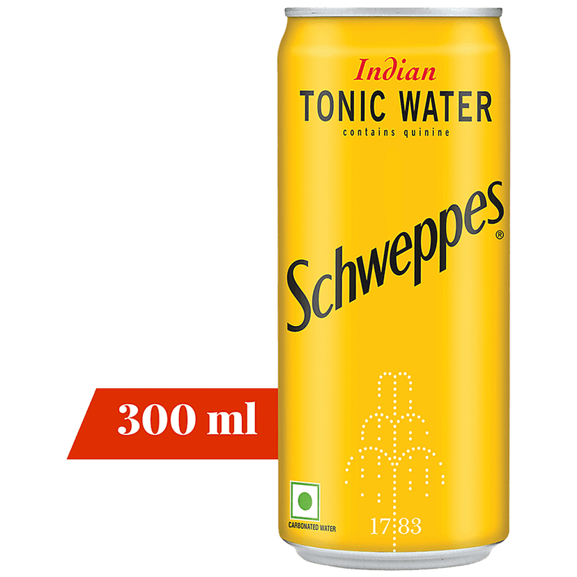 Schweppes Indian Tonic Water - Contains Quinine, Soda Water With Refreshing Taste, 300 Ml Can