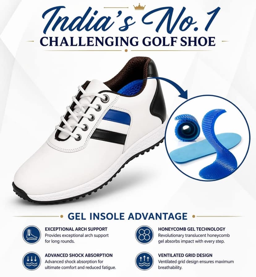 HITCARO Men Genuine Leather Lace-up Professional 100% Waterproof Premium Gold Golf Shoes view 5