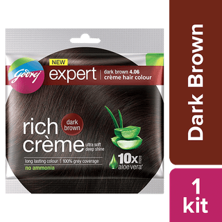 Godrej Expert Rich Creme Hair Colour - Single Use, Long Lasting, 100% Grey Coverage (20 G + 20 Ml), 1 Pc Shade 4.06 Dark Brown