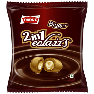 Parle Bigger 2 In 1 Eclairs Toffee - Filled With Chocolate & Caramel, Creamy, 217.8 G (Pack Of 24)