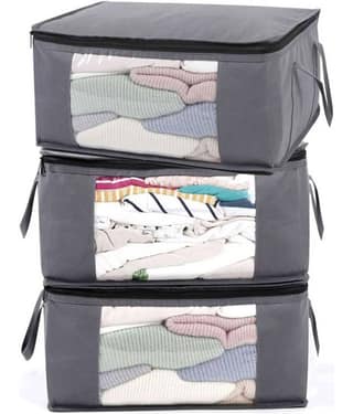 SH NASIMA Set of 3 Underbed Storage Bag, Storage Organizer, Blanket Cover with Front Handle - (Full Grey)