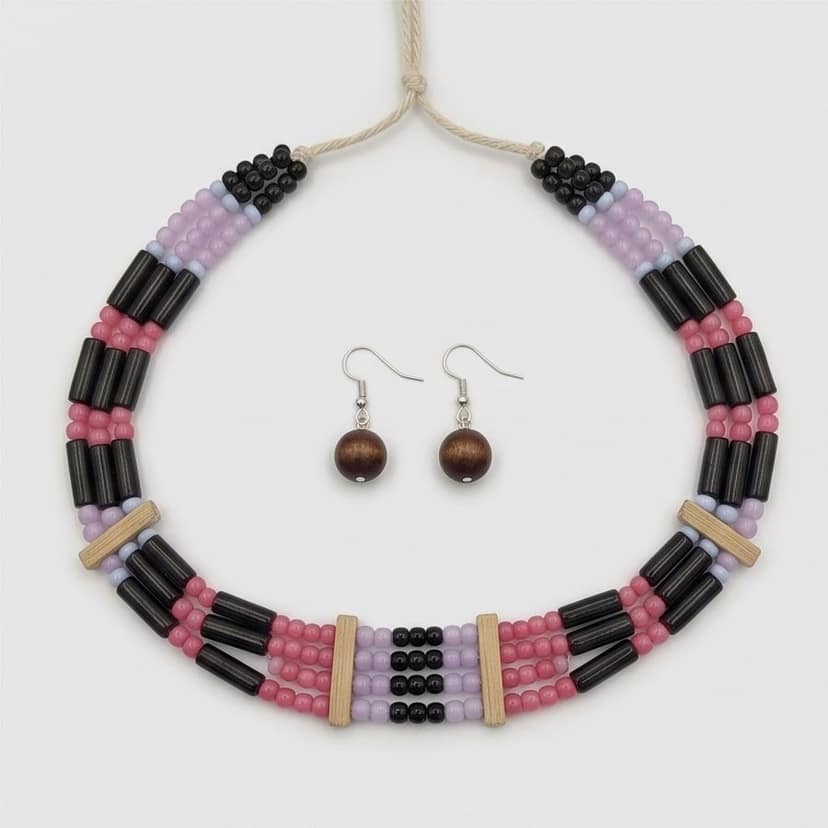 Handcrafted Coral & Cream Multi-Layered Ethnic Neckband