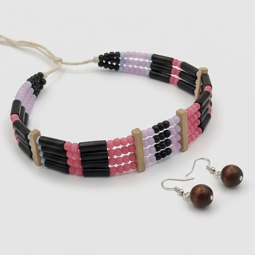 Handcrafted Coral & Cream Multi-Layered Ethnic Neckband view 2