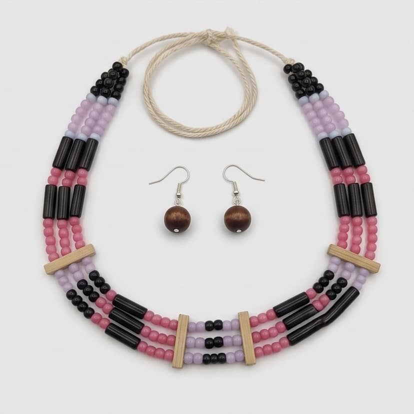 Handcrafted Coral & Cream Multi-Layered Ethnic Neckband view 4