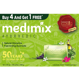 Medimix Natural Glycerine Ayurvedic Bathing Bar, 125 G - Buy 4 Get 1 Free