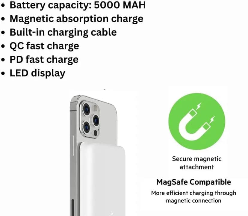 10000 mAh Wireless With MagSafe | Power Bank (White, Lithium-ion, Quick Charge 3.0 for Mobile) view 4