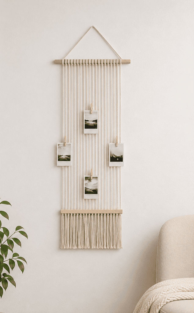 Macrame Wall Hanging Photo Display - 4 Clips view 2