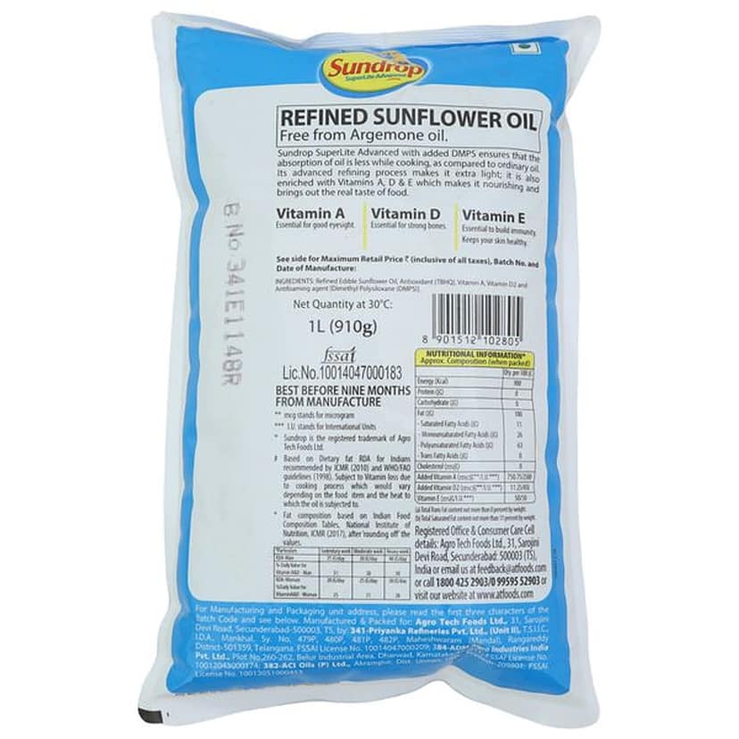 Sundrop Sundrop Super Lite Advanced - Sunflower Oil Pouch, 1 L Pouch view 2