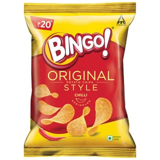 Bingo Original Style Chilli Sprinkled Flat Cut Spicy Potato Chips, 45G