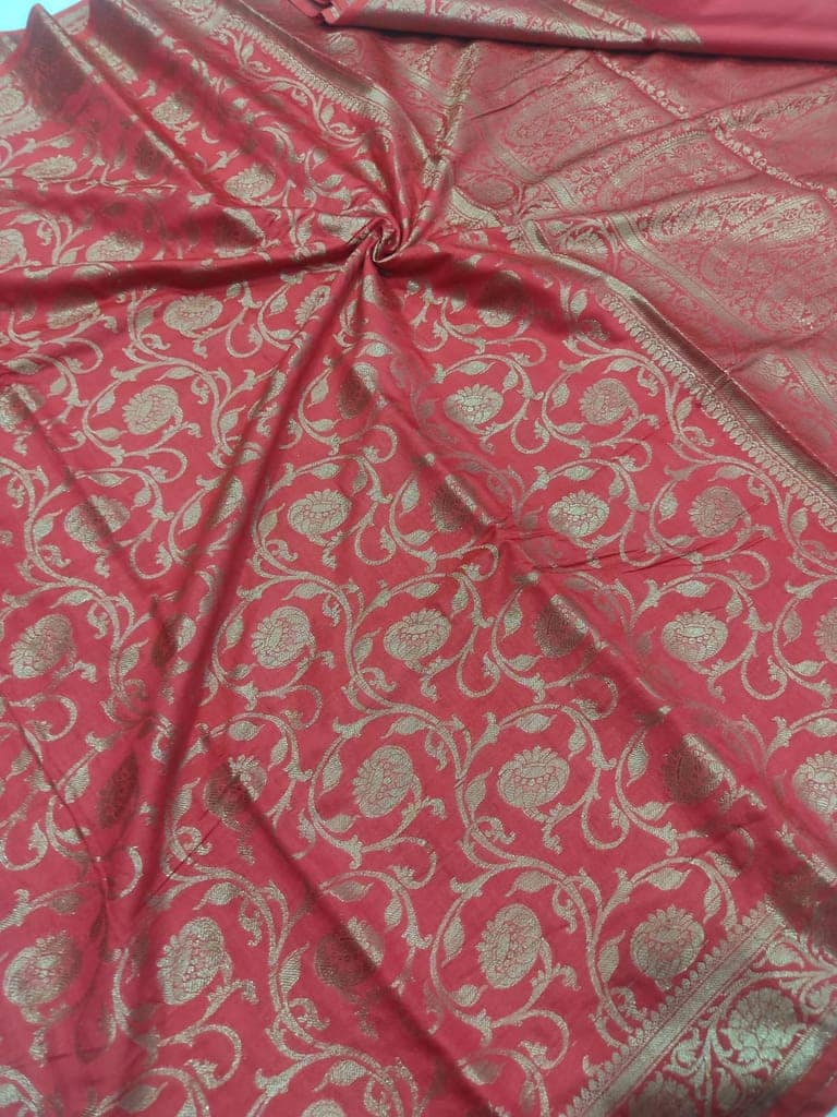 Red muslin silk saree view 3