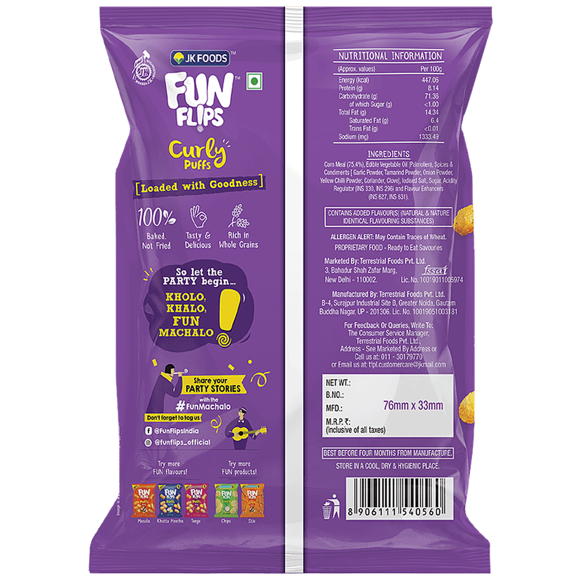Fun Flips Curly Puffs - Mocktail, Baked & Crunchy, Healthy Snacks, 62.5 G view 2
