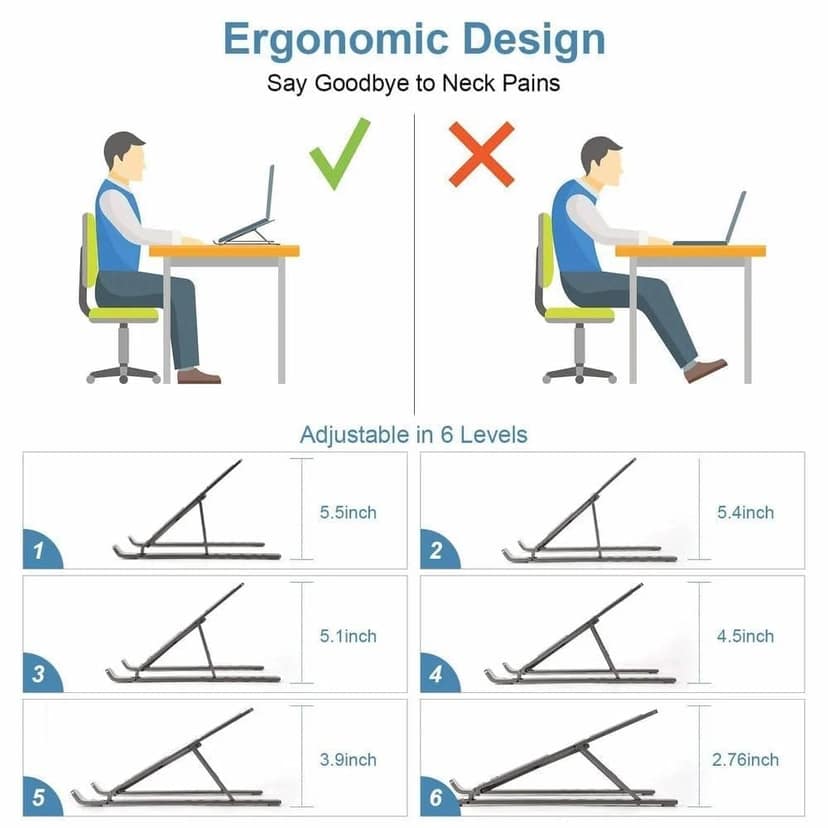 6 Angles Adjustable Aluminum Ergonomic Foldable Portable Tabletop Laptop/Desktop Riser Stand Holder Compatible for MacBook, HP, Dell, Lenovo & All Other Notebook (Silver, 1 Year Warranty) view 5