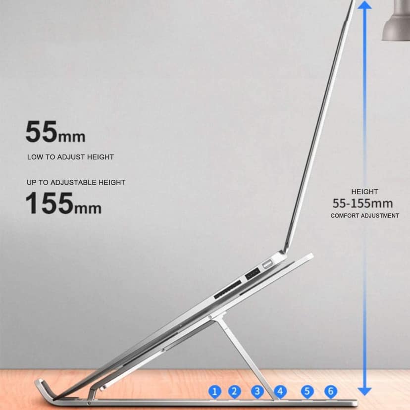 6 Angles Adjustable Aluminum Ergonomic Foldable Portable Tabletop Laptop/Desktop Riser Stand Holder Compatible for MacBook, HP, Dell, Lenovo & All Other Notebook (Silver, 1 Year Warranty) view 6