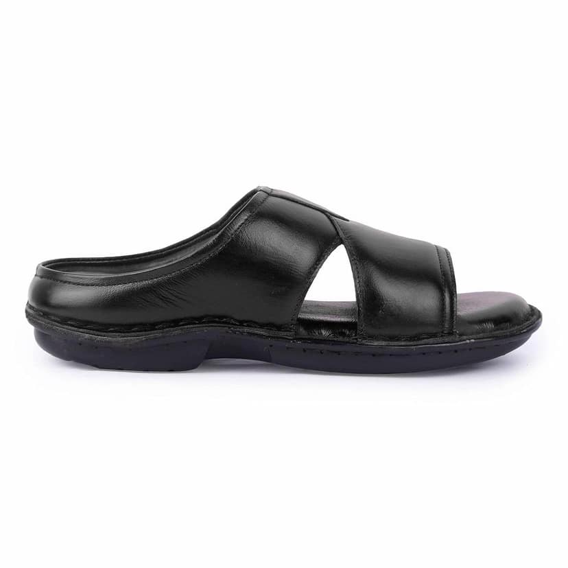 FEATHER LEATHER Men's Genuine Leather Comfortable & Fashionable Sandals & Slippers | Casual Indoor/Outdoor/Chappal | Flat Flip Flops Slippers With Strap view 3