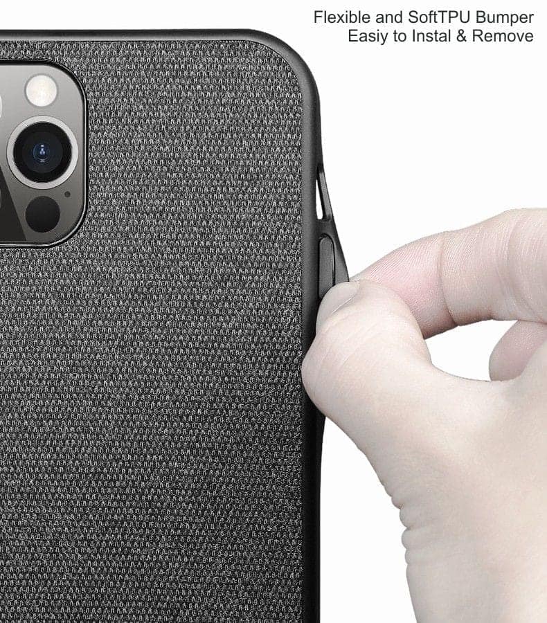 Memumi Boxian Series Canvas/Leather Classic Back Cover for Apple iPhone 12 Pro Max - Black (6.7") view 3