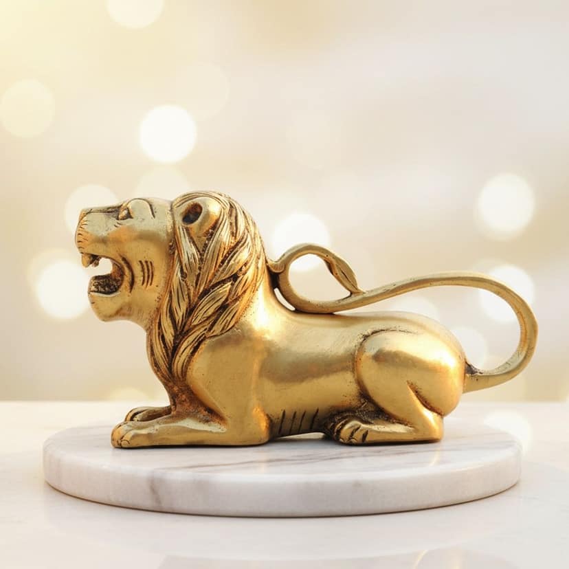 Brass Home Decorative Lion Showpiece Statue for Living Room & Office, Height : 3.5 Inch (ANMAS264 C)