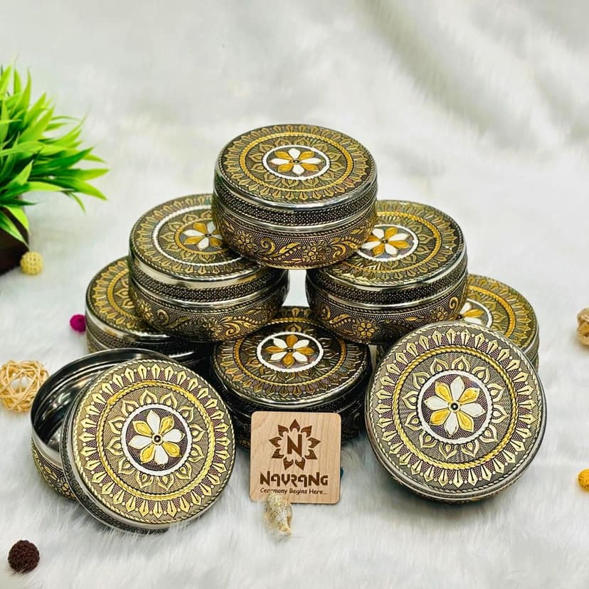 Meenakari Steel Box, Decorative Steel Box Container, Poori Dabba For Return Gifts Pack Of 8