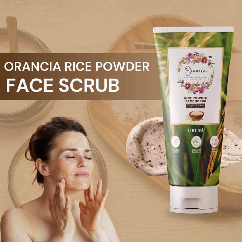 Orancia RICE POWDER Face SCRUB for Smoother, Radiant and Brighter Skin | Glass Skin | Unclogs Pores | For Men & Women- 100 gram view 3