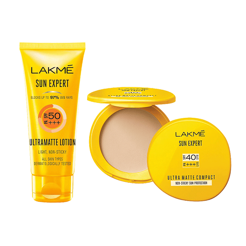 Lakme Sun Expert Spf 50 Ultra Matte Lotion & Ultra Matte Spf 40 Pa+++ Compact, Combo 2 Items