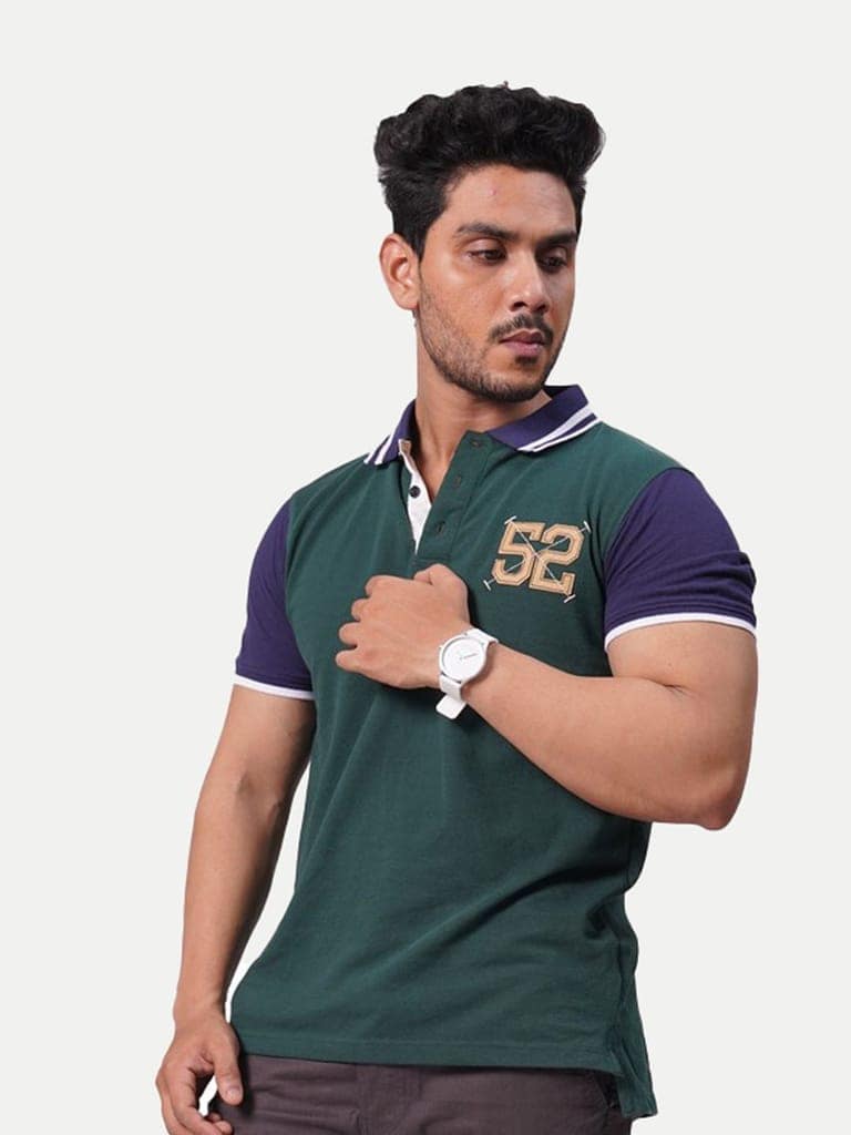 Men Green Contrast Tipping Polo T-shirt view 3
