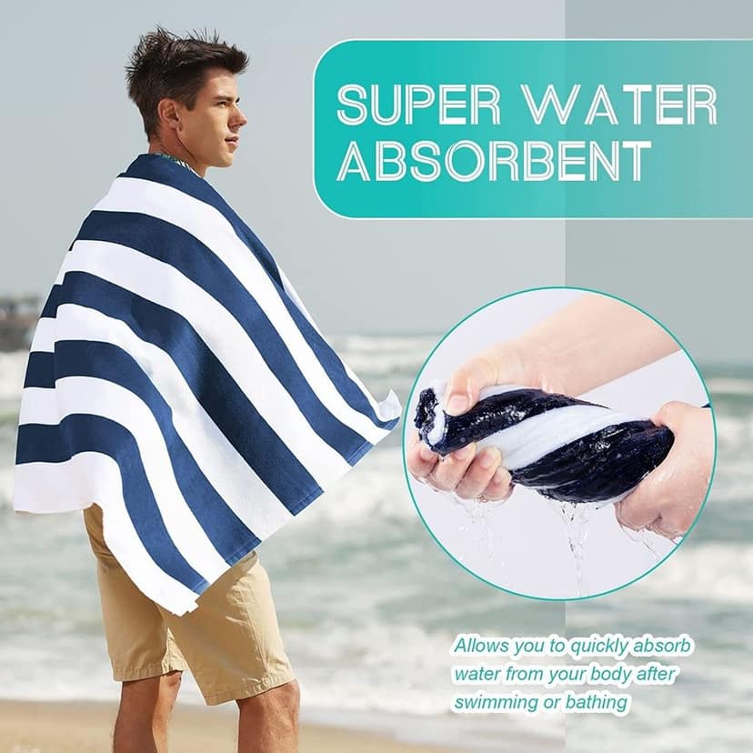HOME + STUDIO Blue and White Striped Cabana Cotton Stripe Pool Towel, Beach Swimming Spa Towel for Mens & Girls Towel (90 x 180 cm Approx 750 Grams) view 5