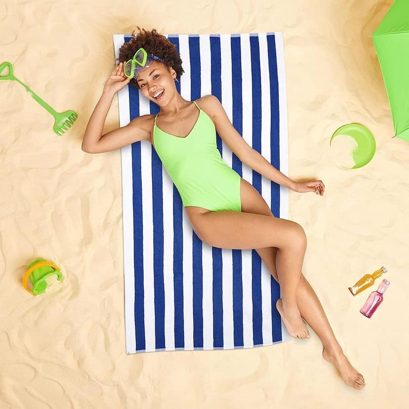 HOME + STUDIO Blue and White Striped Cabana Cotton Stripe Pool Towel, Beach Swimming Spa Towel for Mens & Girls Towel (90 x 180 cm Approx 750 Grams) view 6