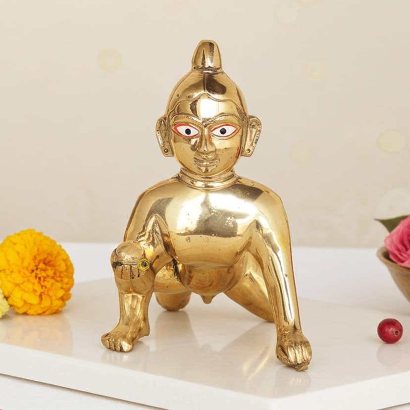 Premium Brass Laddu Gopal God Idol Statue - Puja & Home Decor, Height : 8.6 Inch (BSMAS871 F)