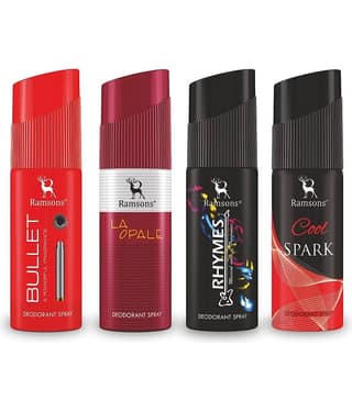 Ramsons Cool Spark, Rhymes, La opale & Bullet Deodorant Spray for Unisex 160 ml ( Pack of 4 )
