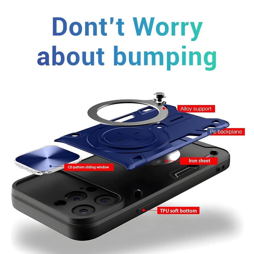 LIRAMARK Back Cover Case Compatible with iPhone 15 Pro Max (6.7 inch) with Stand & Slider Camera Military Grade Drop Protection view 5