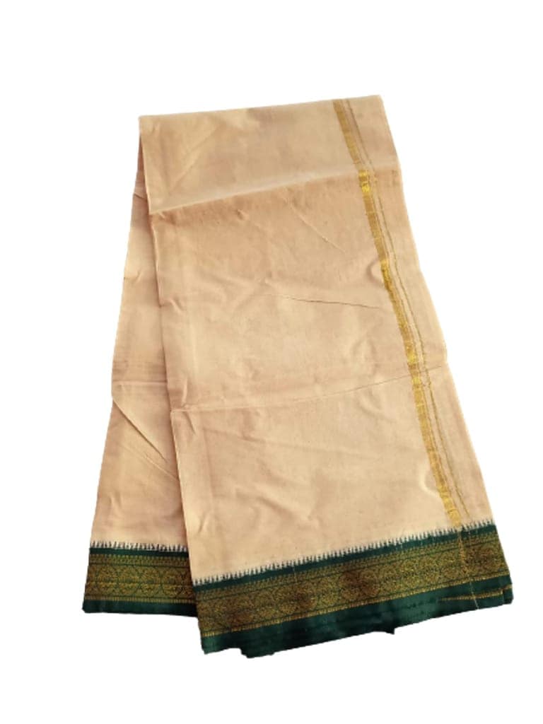 Jinka Lakshmi Collections 100% Handloom Cotton Biscuit Color Dhoti With Zari Border Up and Down 4 Meters Unstitched Pack of 2 (Multicolor-1) view 5