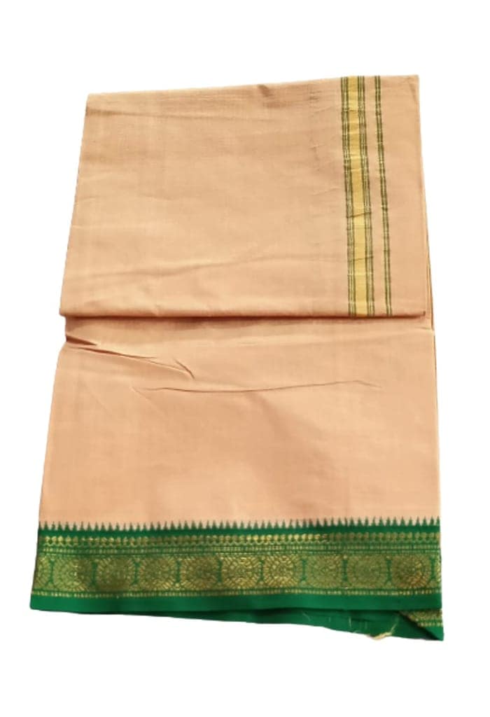 Jinka Lakshmi Collections 100% Handloom Cotton Biscuit Color Dhoti With Zari Border Up and Down 4 Meters Unstitched Pack of 2 (Multicolor-1) view 7
