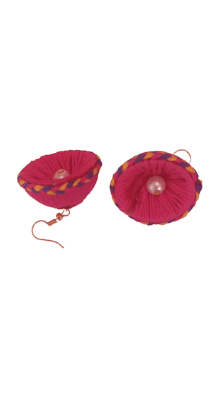 Pink Fabric Flower Earrings with Pearl Beads