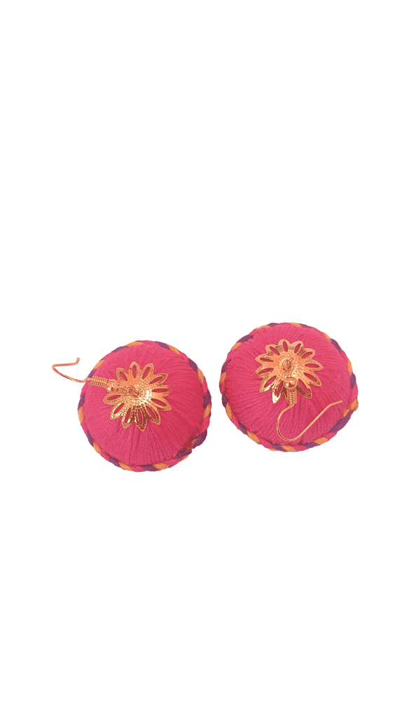 Pink Fabric Flower Earrings with Pearl Beads view 2