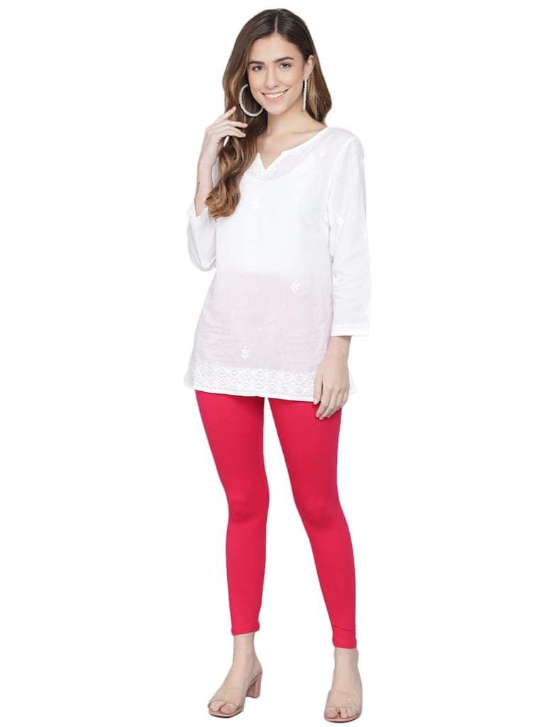 SOFT COLORS Women's Skinny Fit Ethnic Wear Ankle Length Leggings (Magenta Color) view 5