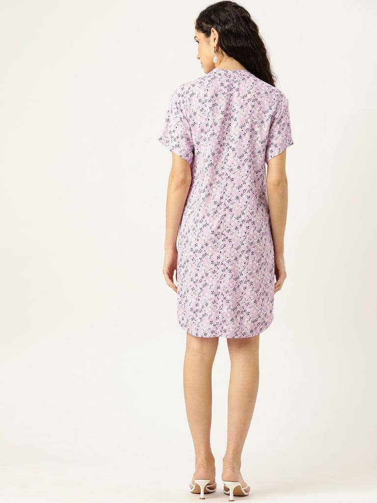 Rue Collection Floral Print Mandarin Collar Shirt Dress view 2