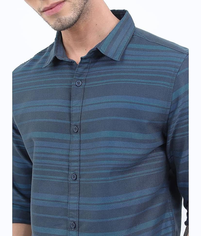 Ketch Cotton Blend Slim Fit Striped Full Sleeves Men's Casual Shirt - Teal ( Pack of 1 ) view 5