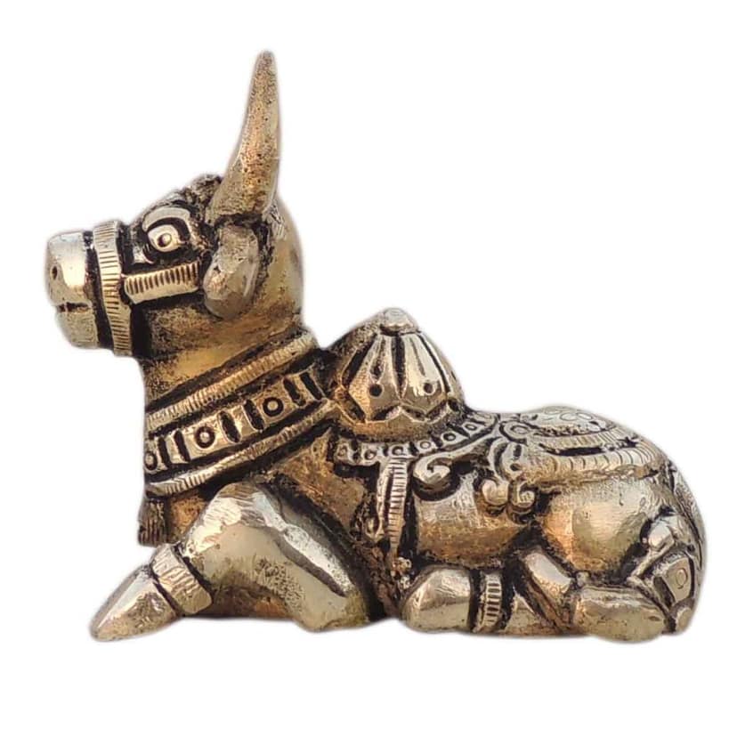 Brass Showpiece Nandi God Idol Statue - Sacred Pooja Decor, Height : 2.6 Inch (BSMAS1530 C) view 3
