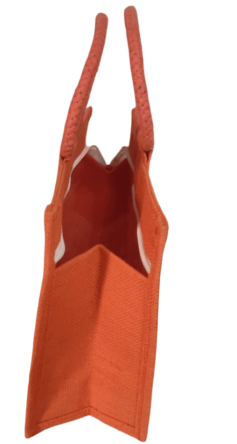 Orange Jute Shopping Bag with Floral Print - Eco-Friendly & Stylish view 3