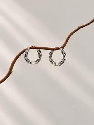 Axora Life 925 Sterling Silver Half Hoop Earrings with Twisted Design, Scrollwork Engraving & Oxidized Finish