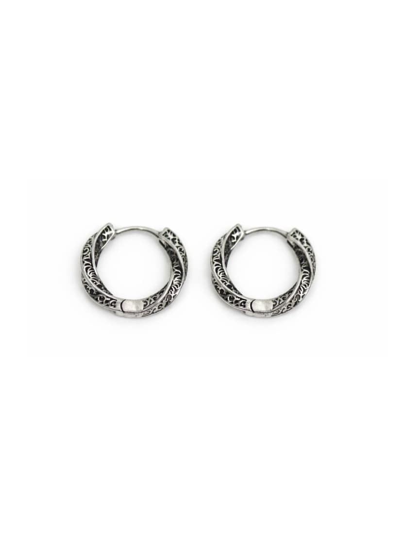Axora Life 925 Sterling Silver Half Hoop Earrings with Twisted Design, Scrollwork Engraving & Oxidized Finish view 3