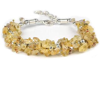KESAR ZEMS Natural Citrine Crystal Stone Chip Adjustable Bracelet For Unisex (10 x 1 x 2 CM) Pale Yellow.