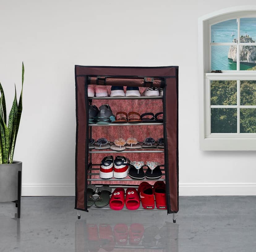 Philoshop 5 Tier Metal Pipe Shoe Organizer with Cover