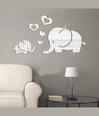 Asmi Collection Beautiful Cute Baby Elephants Acrylic Mirror Wall Sticker ( 25 x 50 cms )