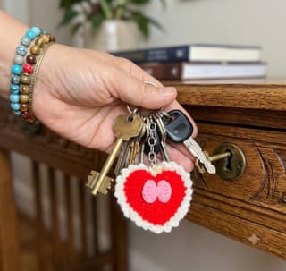 CROSHIA HUT Handmade Crochet Heart Keychain