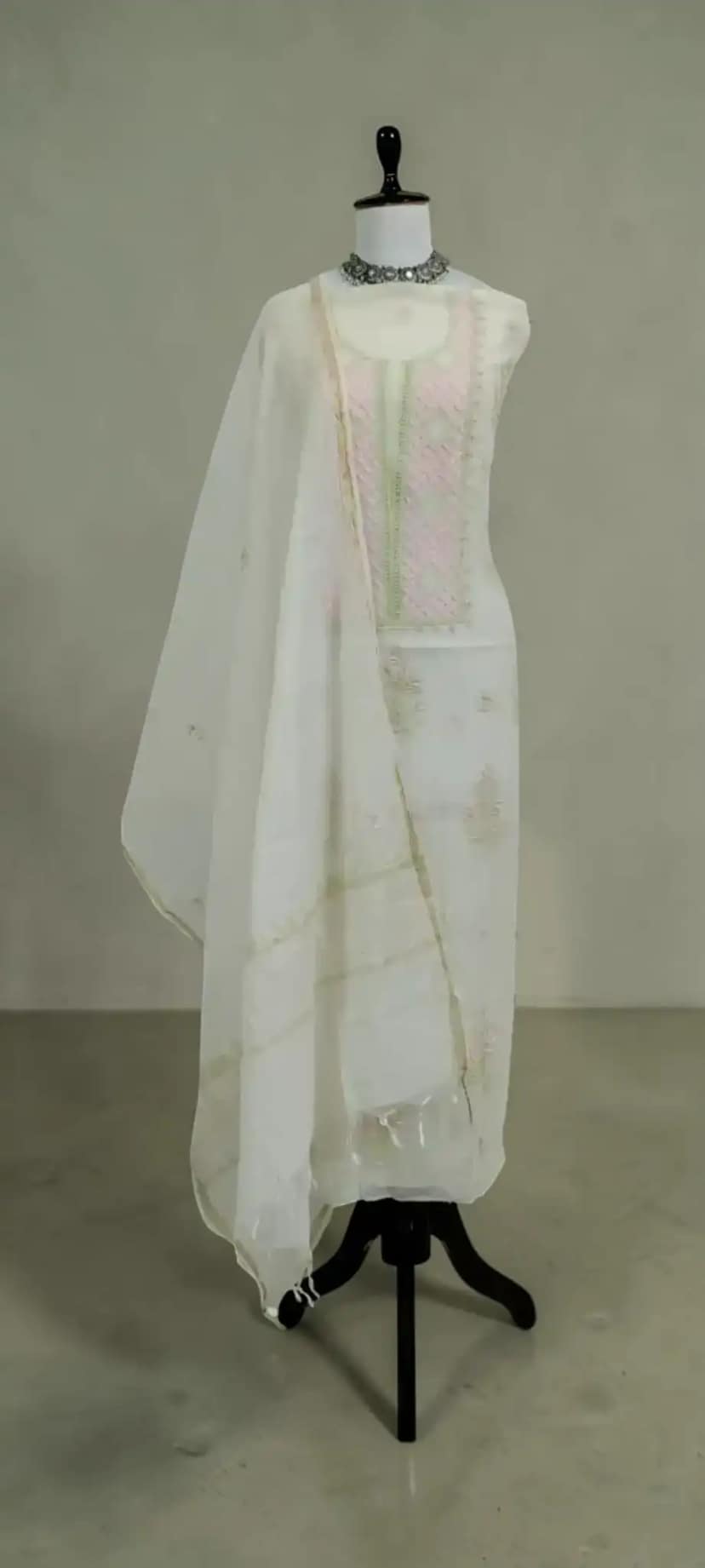 Hand-Embroidered Lucknow Chikankari Mul Cotton Dress Material