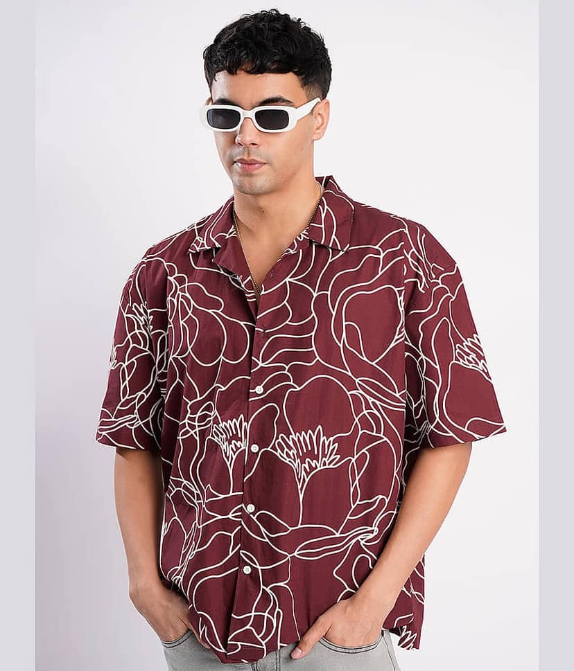 Bene Kleed 100% Cotton Oversized Fit Printed Half Sleeves Men's Casual Shirt - Maroon ( Pack of 1 ) view 2