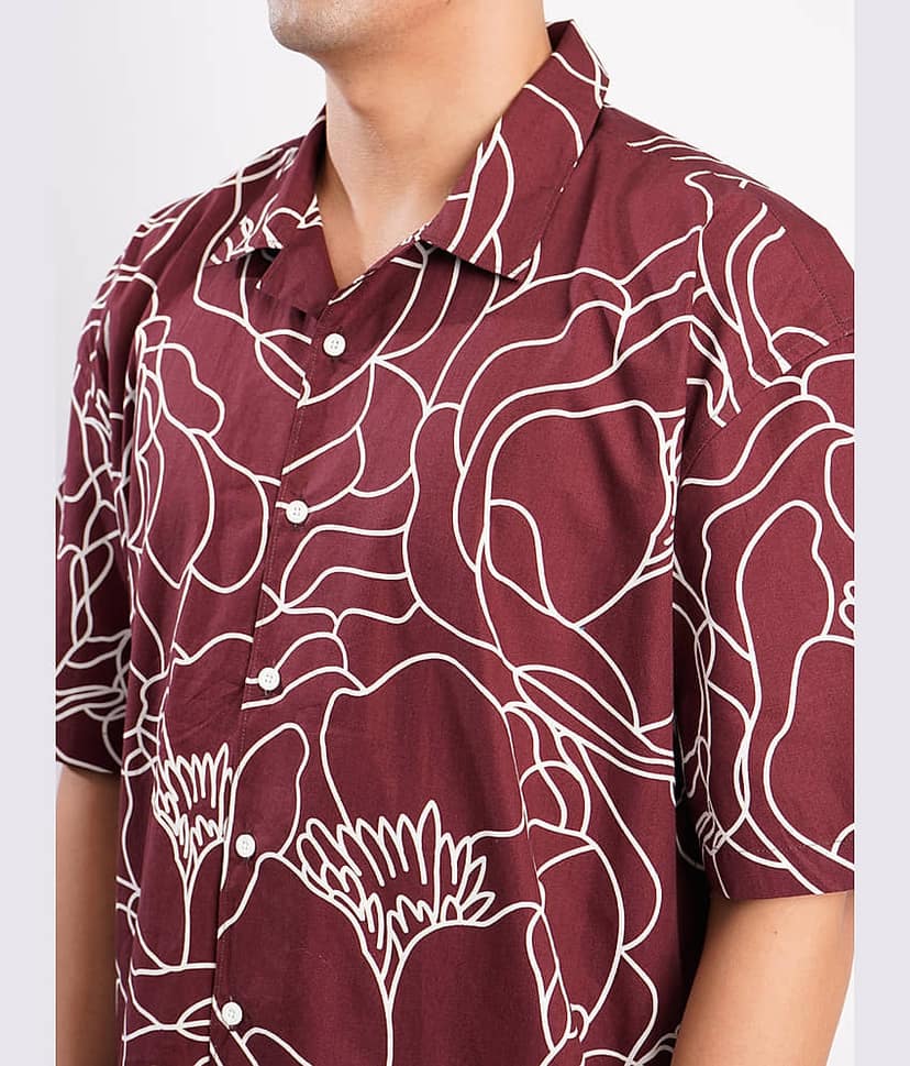 Bene Kleed 100% Cotton Oversized Fit Printed Half Sleeves Men's Casual Shirt - Maroon ( Pack of 1 ) view 4